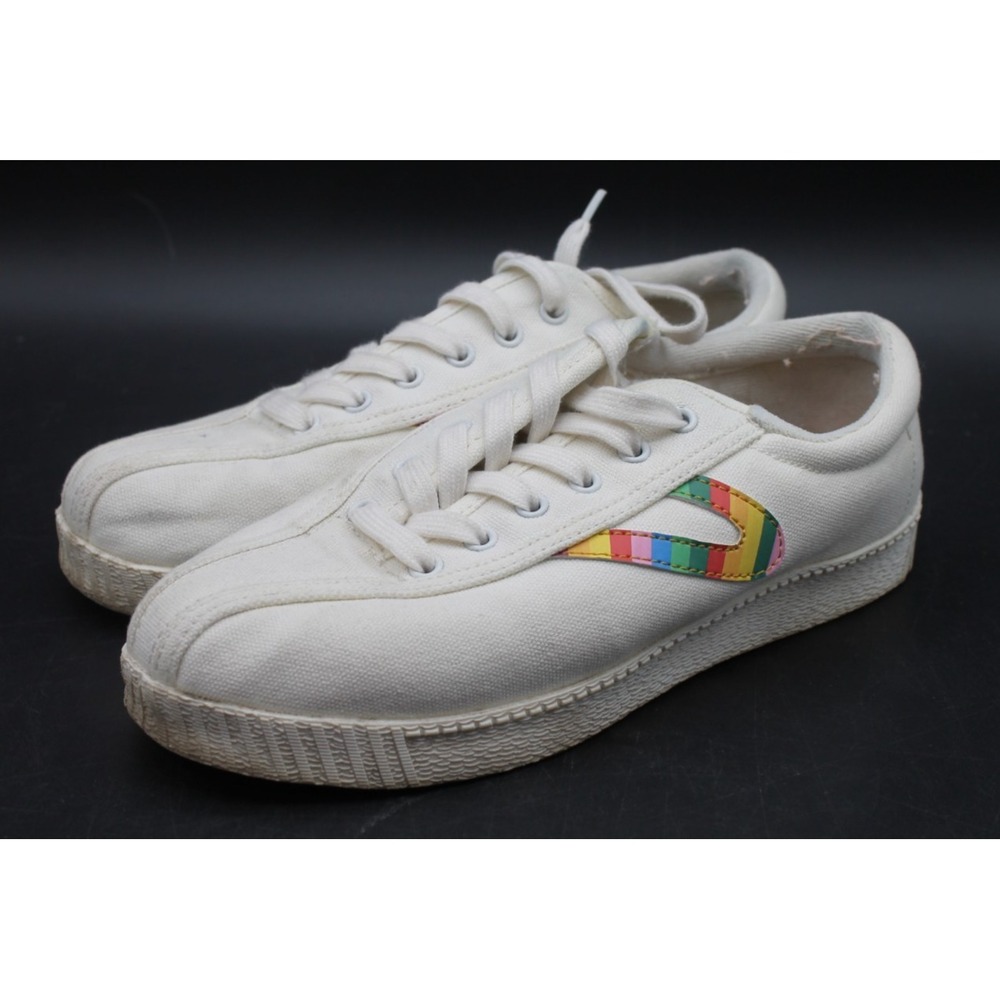 Tretorn Nylite Plus Women 7.5M Sneakers White Canvas Rainbow Lace Up Low Top